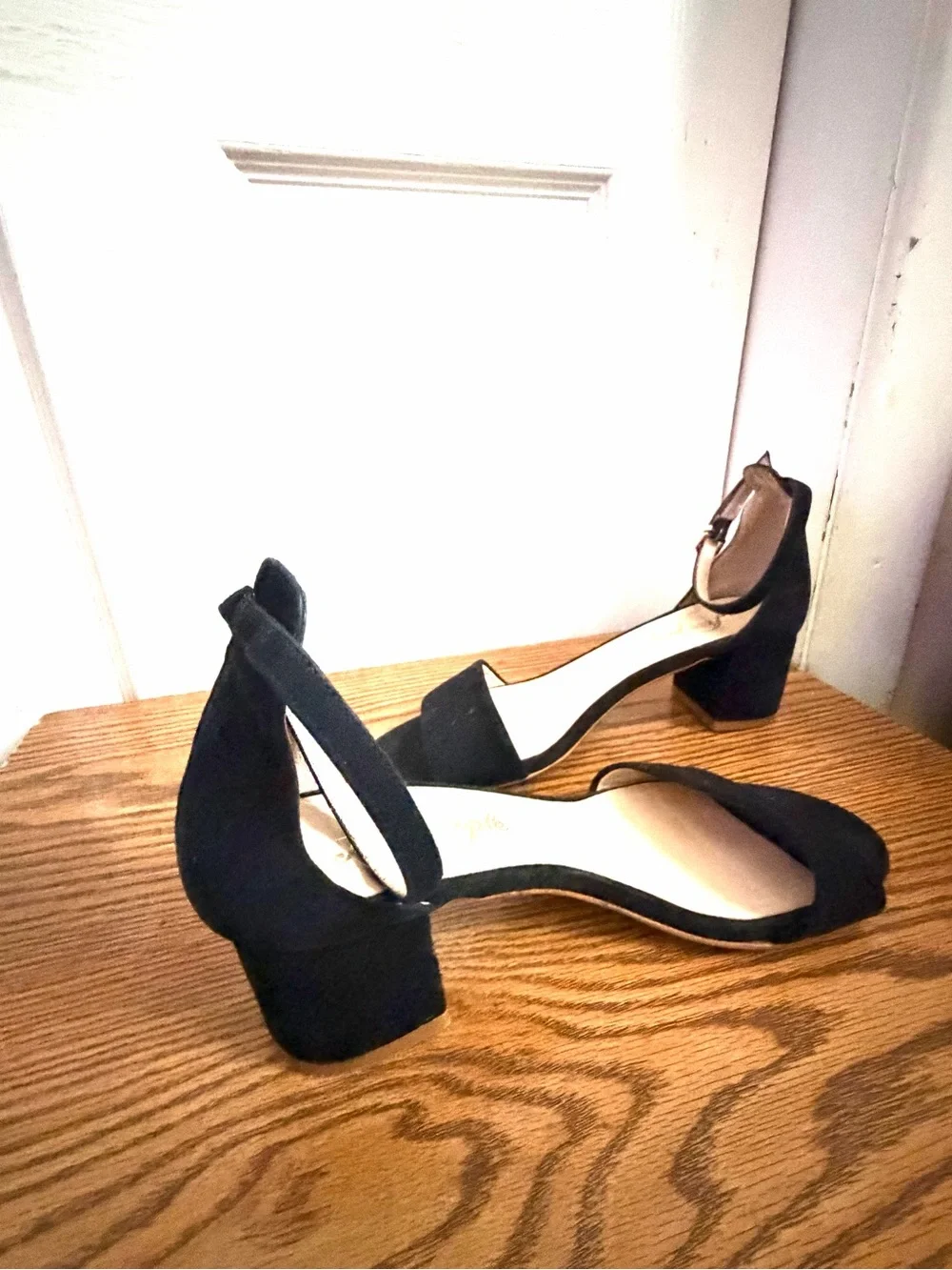 Free People Black Suede Ankle-Strap Block Heels